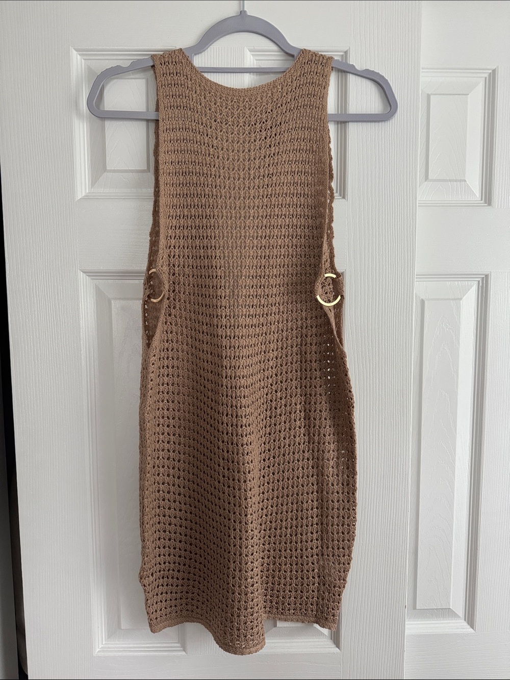 Crochet Knit Sleeveless Dress in Brown